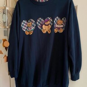 Vintage New Additions Navy Bear Mock Neck Sweatshirt Sz L